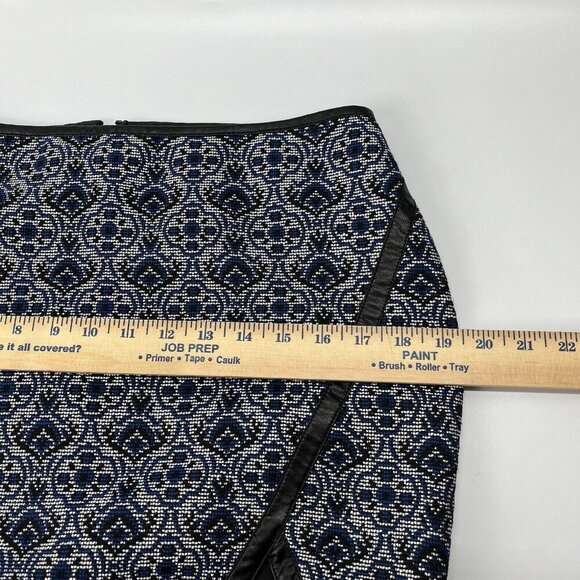 Express Y2K Jacquard Mini Skirt Size 6 Blue Geometric Faux Leather Trim Academia - Picture 11 of 13